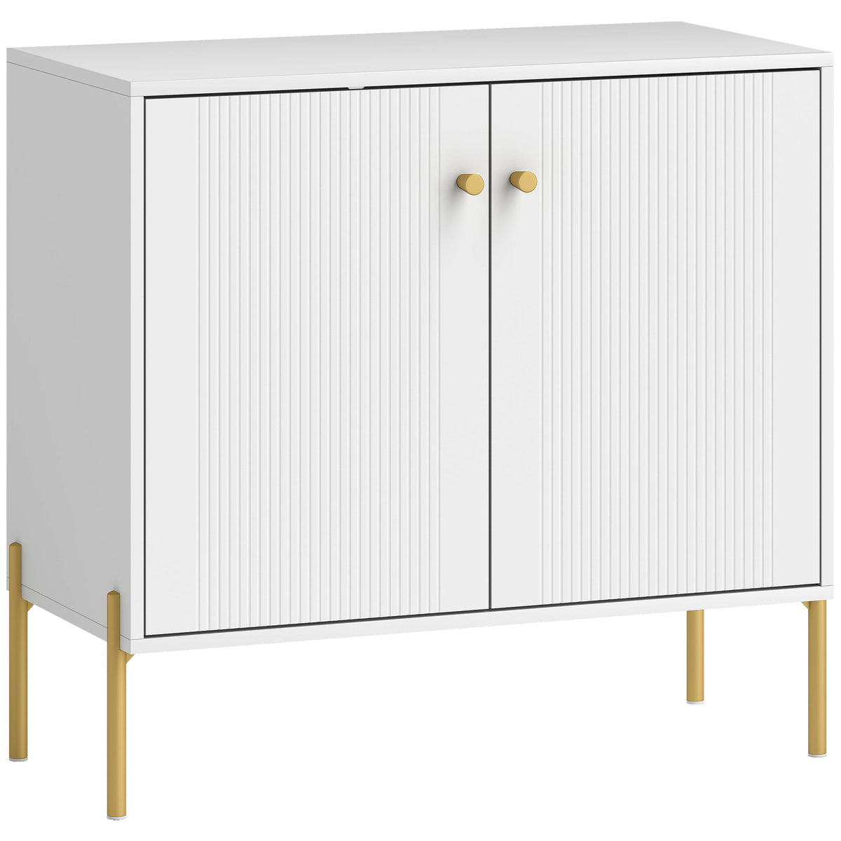 HOMCOM Modern Sideboard Cabinet with Fluted Doors, Kitchen Storage Cabinet with Adjustable Shelf and Steel Legs, White