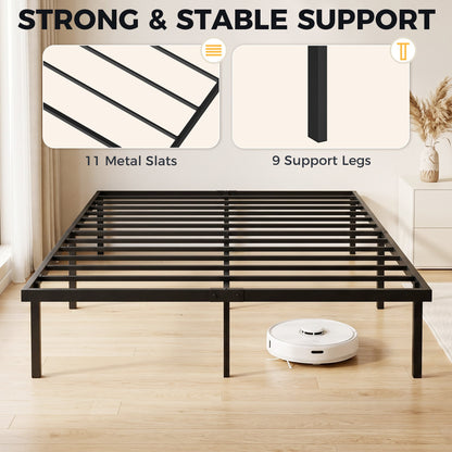 HOMCOM 4ft6 Double Bed Frame with Underbed Storage, Metal Platform Bed Frame with Steel Slat Support, No Box Spring Needed