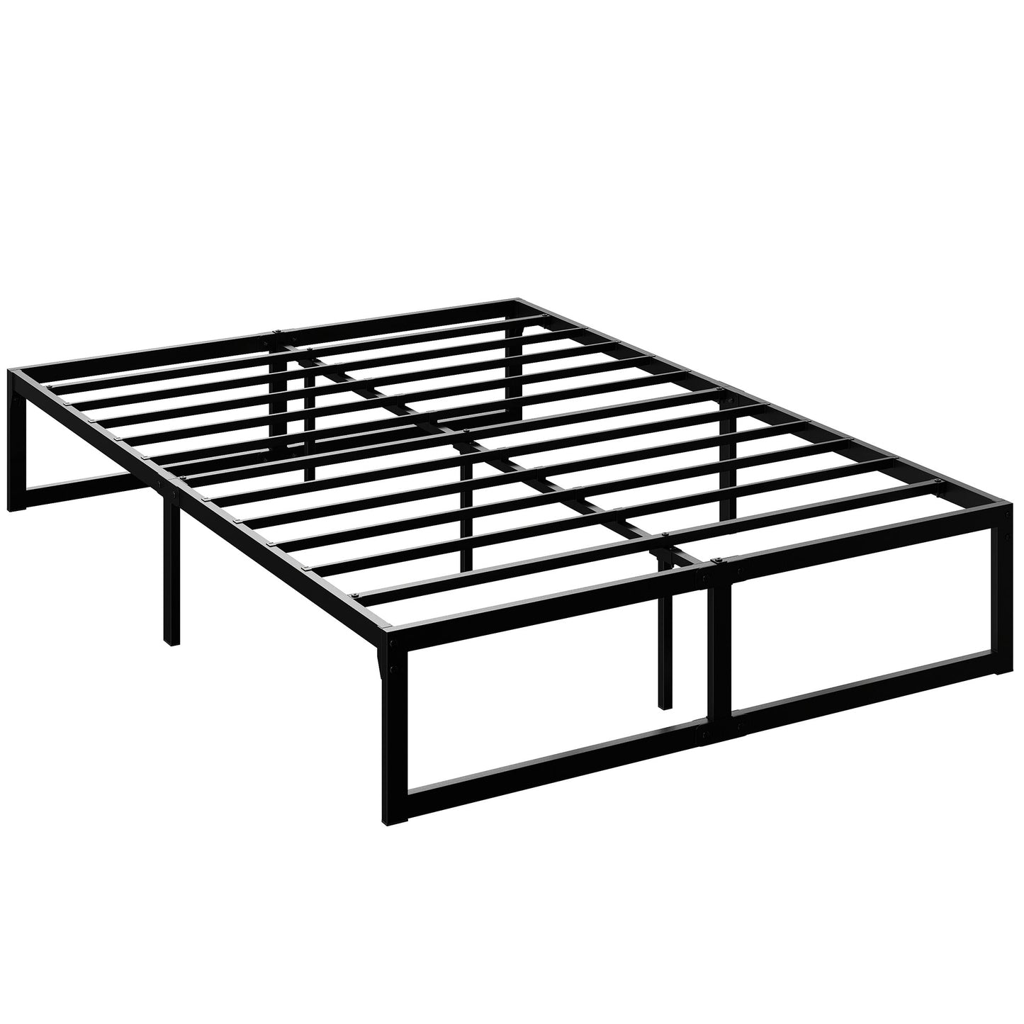 HOMCOM 4ft6 Double Bed Frame with Underbed Storage and Steel Slat Support, 32.5 cm Height, Noise-Free, Black