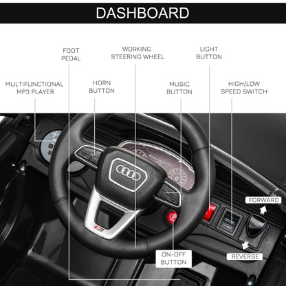 HOMCOM Licensed Audi RS Q8 Electric Ride On Car, with Remote Control, Black