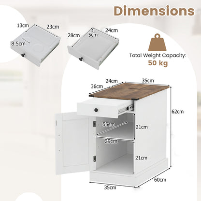 End Table Set of 2 with Charging Station and Storage Drawer-White