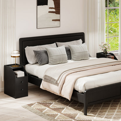 End Table with Charging Station and Storage Drawers for Small Space Living Room Bedroom-Black