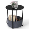 2-Tier End Table with Fabric Storage Basket and Metal Frame-Black