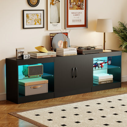 3-in-1 Entertainment Center with Adjustable Glass Shelves-Black