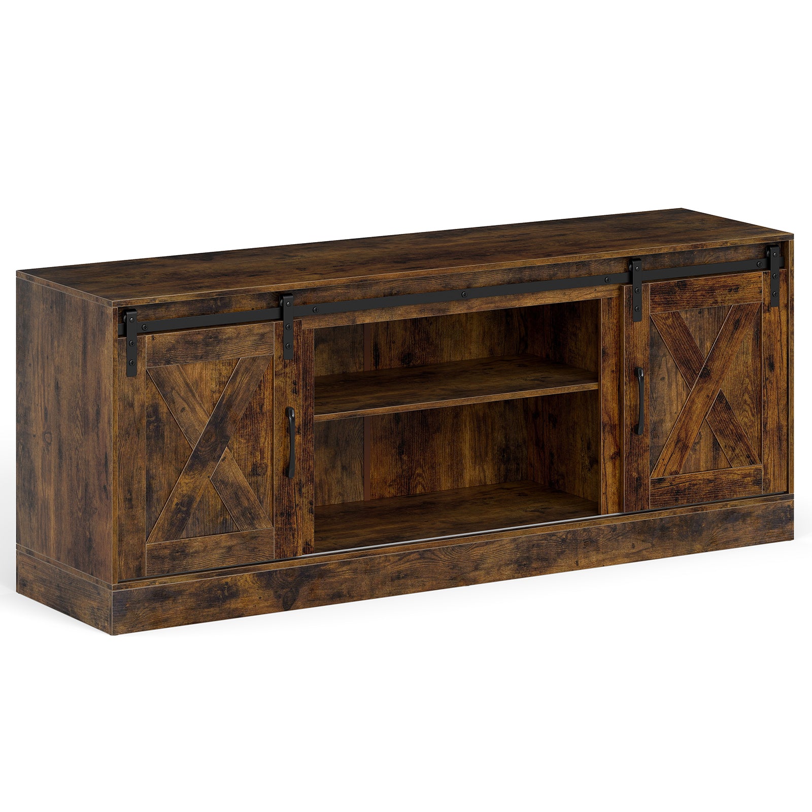 Entertainment Center with Sliding Barn Doors and Adjustable Shelves-Rustic Brown