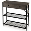Entryway Narrow Console Table with Charging Station-Grey