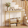 Entryway Table with Faux Marble Top and Metal Frame for Hallway-White & Golden
