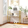 2-Tier Entryway Table with Marble Textured Open Shelves and Metal Frame-White & Golden