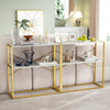 2-Tier Entryway Table with Marble Textured Open Shelves and Metal Frame-White & Golden