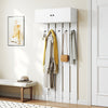 Entryway Wall Mounted Coat Rack Coat Rack with 5 Double Hooks and 2-Door Cabinet-White