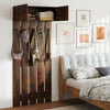 Entryway Wall Mounted Coat Rack Coat Rack with 5 Double Hooks and 2-Door Cabinet-Coffee