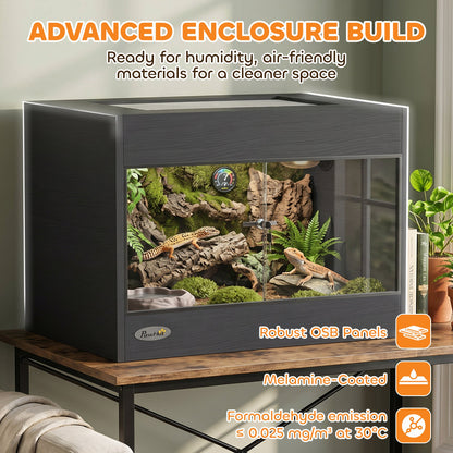 PawHut Reptile Terrarium, Reptile Vivarium with Glass Doors, Secure Lock, Top Ventilation for Snake, Gecko, 60x45x45cm, Black