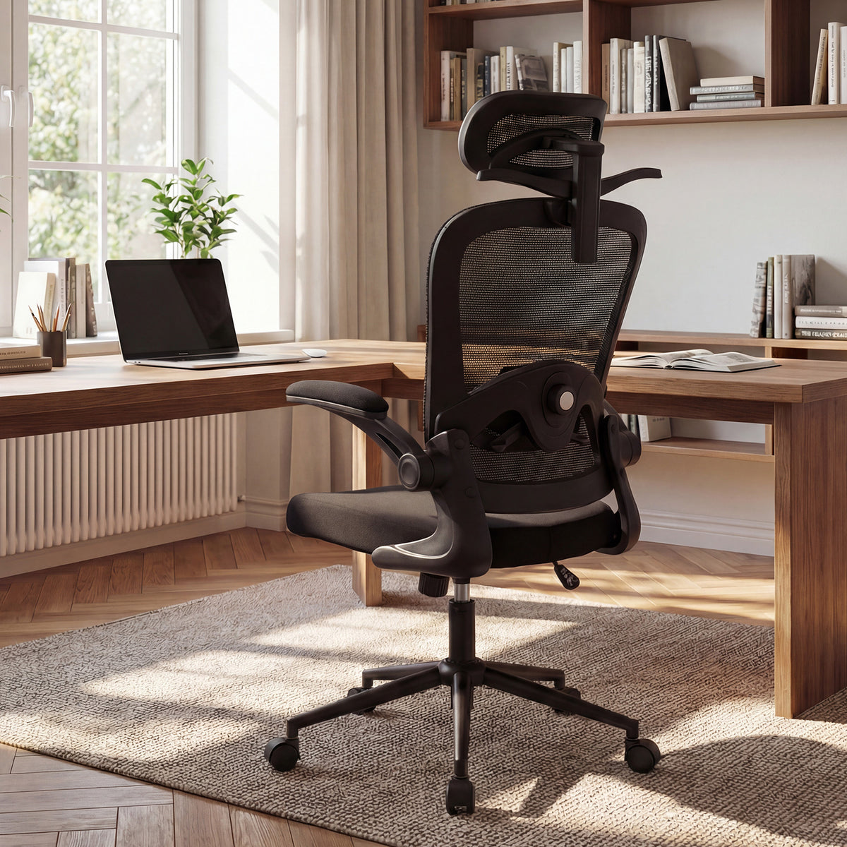 Ergonomic Mesh Office Chair with 3D Headrest and Adjustable Lumbar-Black