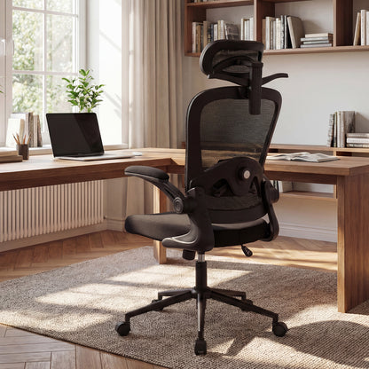 Ergonomic Mesh Office Chair with 3D Headrest and Adjustable Lumbar-Black