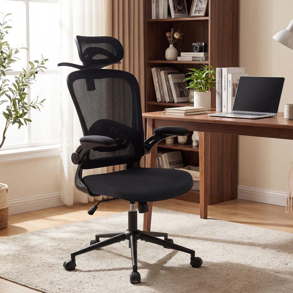 Ergonomic Mesh Office Chair with 3D Headrest and Adjustable Lumbar-Black