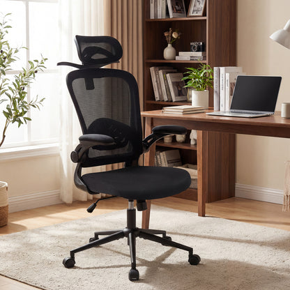 Ergonomic Mesh Office Chair with 3D Headrest and Adjustable Lumbar-Black