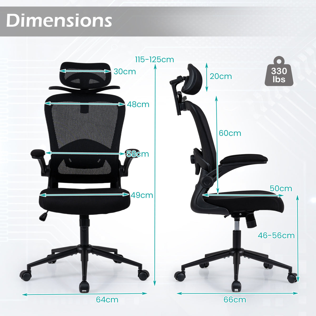 Ergonomic Mesh Office Chair with 3D Headrest and Adjustable Lumbar-Black
