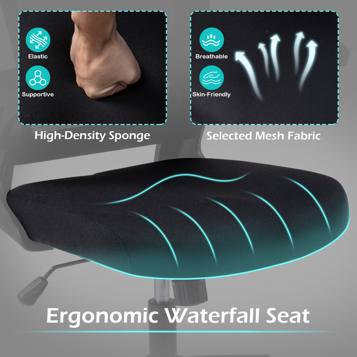 Ergonomic Mesh Office Chair with 3D Headrest and Adjustable Lumbar-Black