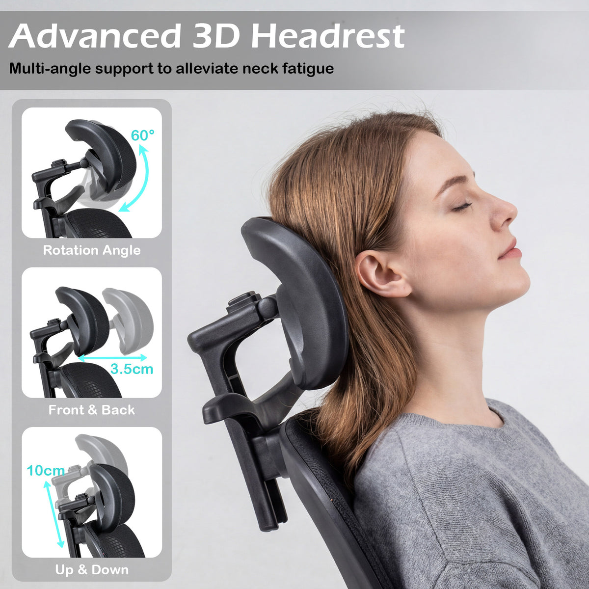 Ergonomic Mesh Office Chair with 3D Headrest and Adjustable Lumbar-Black