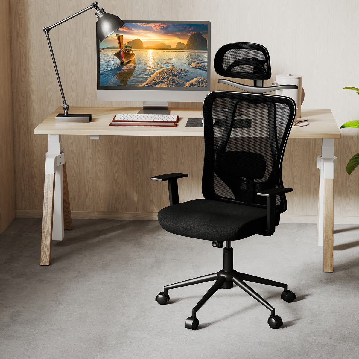 Ergonomic Office Chair with 3D Headrest and Adjustable Lumbar for Office-Black