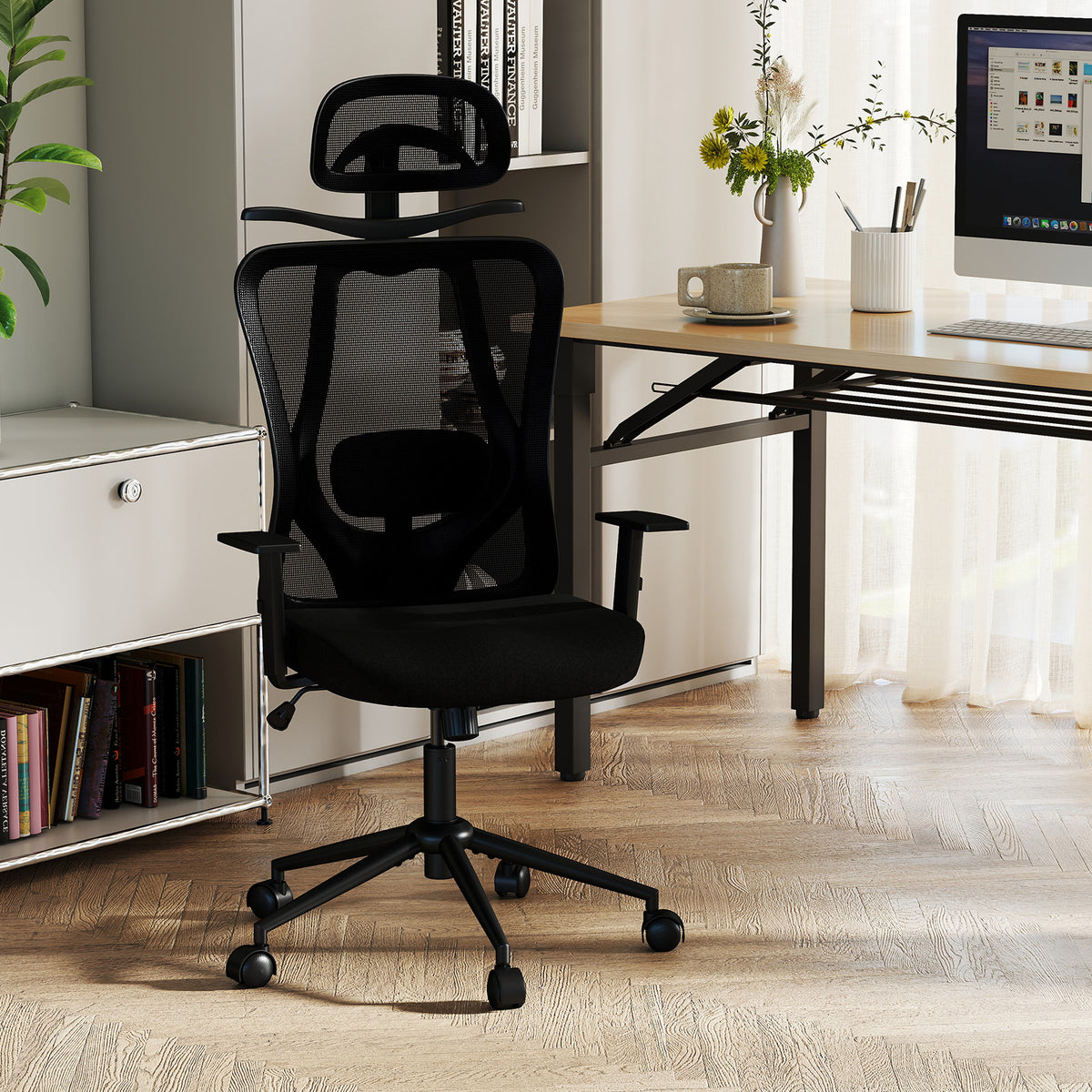 Ergonomic Office Chair with 3D Headrest and Adjustable Lumbar for Office-Black