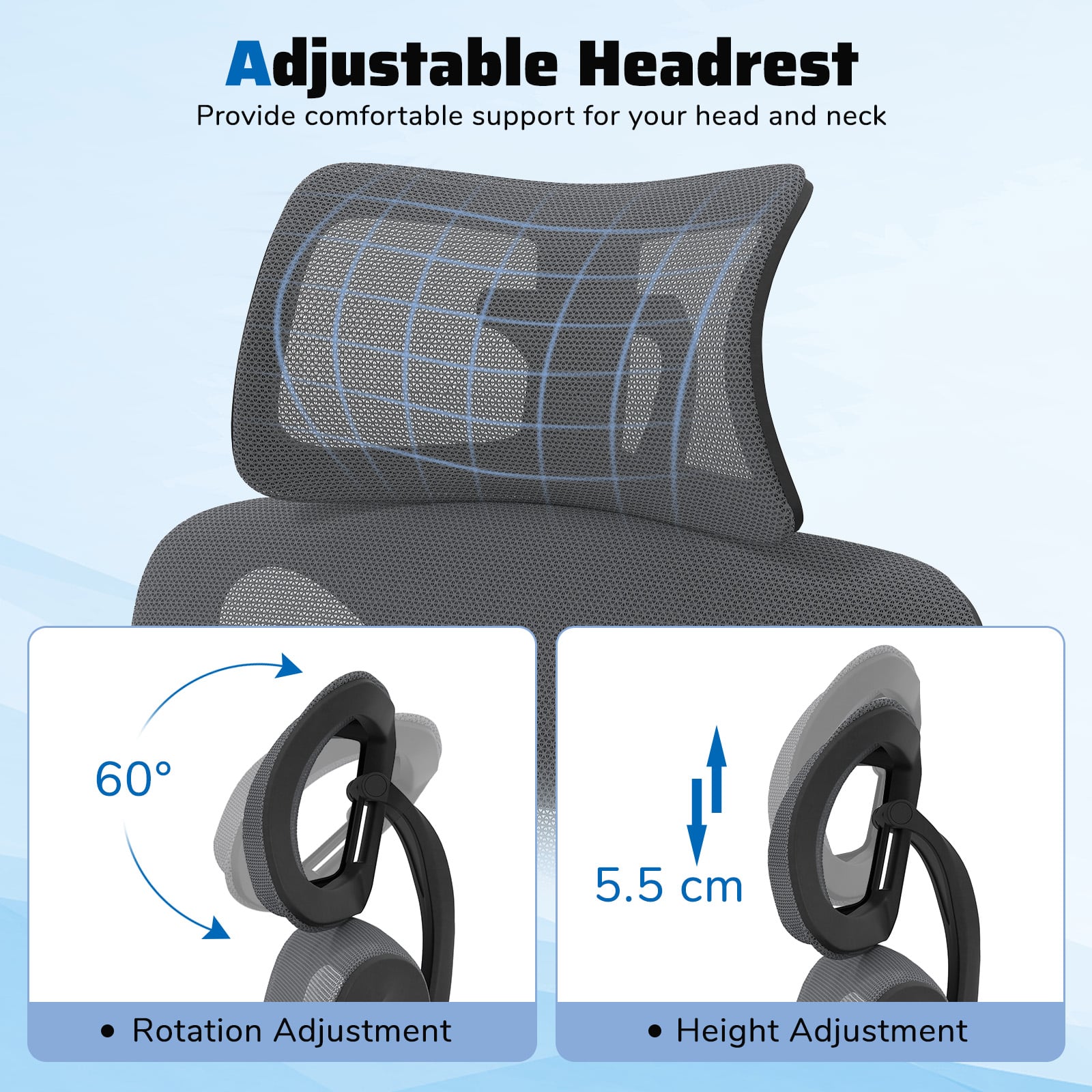 Ergonomic Mesh Office Chair High Back Executive Chair with Adjustable Lumbar Support-Grey