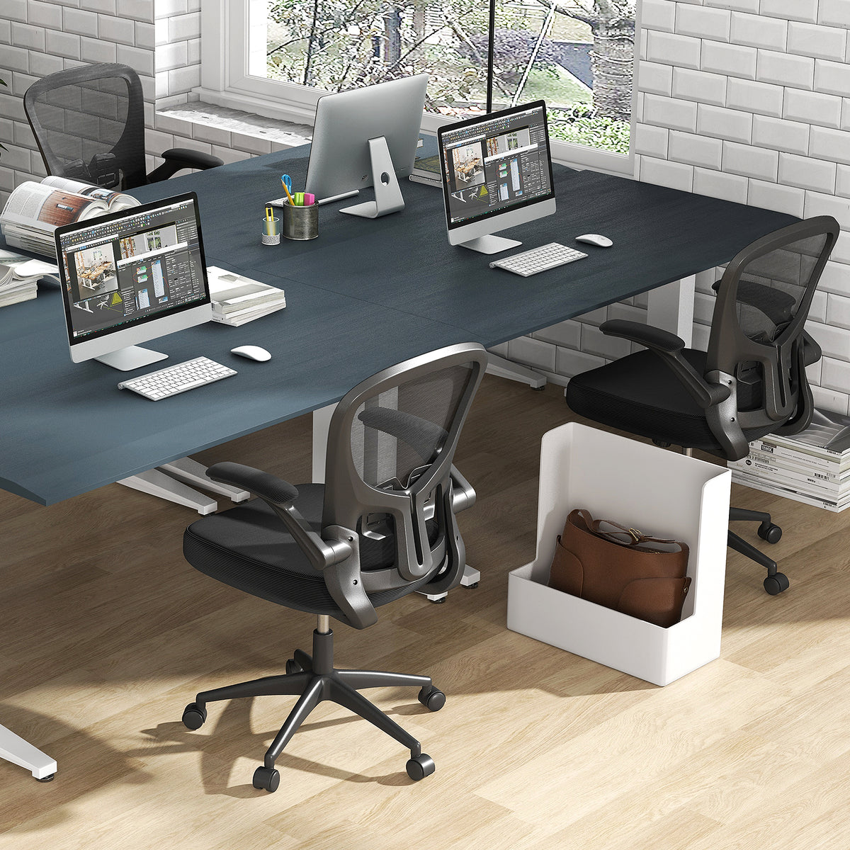 Ergonomic Office Chair Adjustable Swivel Mesh Task Chair with Flip-Up Armrests-Black