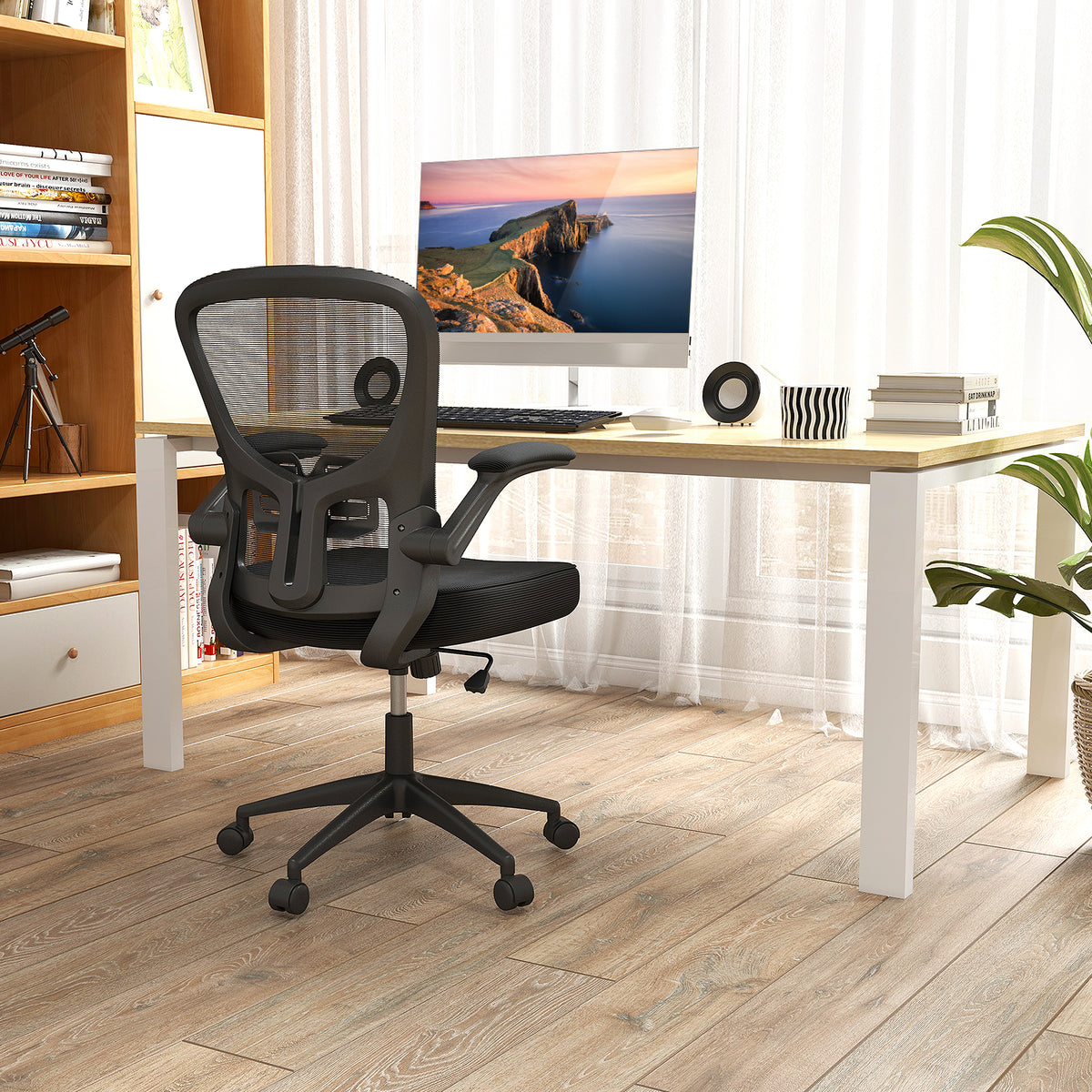 Ergonomic Office Chair Adjustable Swivel Mesh Task Chair with Flip-Up Armrests-Black