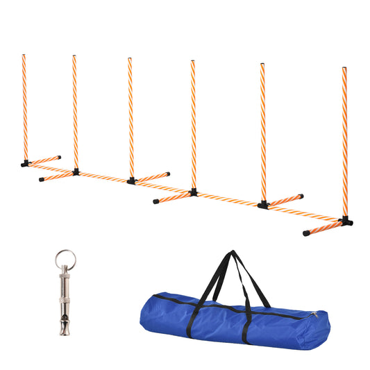 حقيبة حمل صافرة من PawHut Dog Agility Equipment للتدريب في الهواء الطلق للحيوانات الأليفة مع 6 أعمدة منسوجة