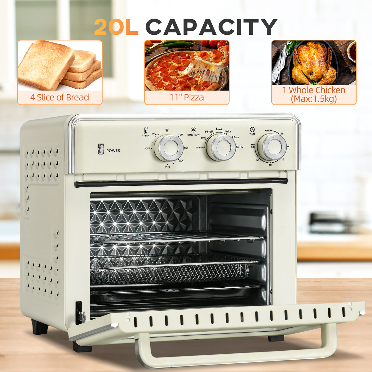 HOMCOM 20L Mini Electric Oven in Cream
