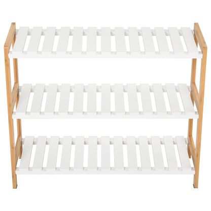 HOMCOM 3-Tier Shoe Rack Wood Frame Slatted Shelves Spacious Open Hygienic Storage Home Hallway Furniture Family Guests 70L x 26W x 57.5H cm - Natural