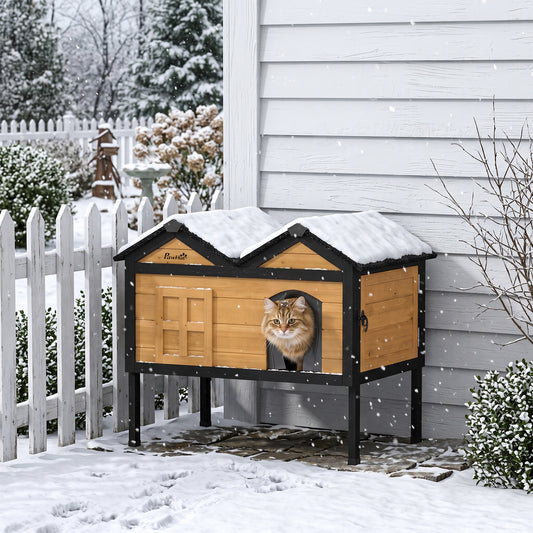 PawHut Wooden Cat House Outdoor Indoor in Yellow