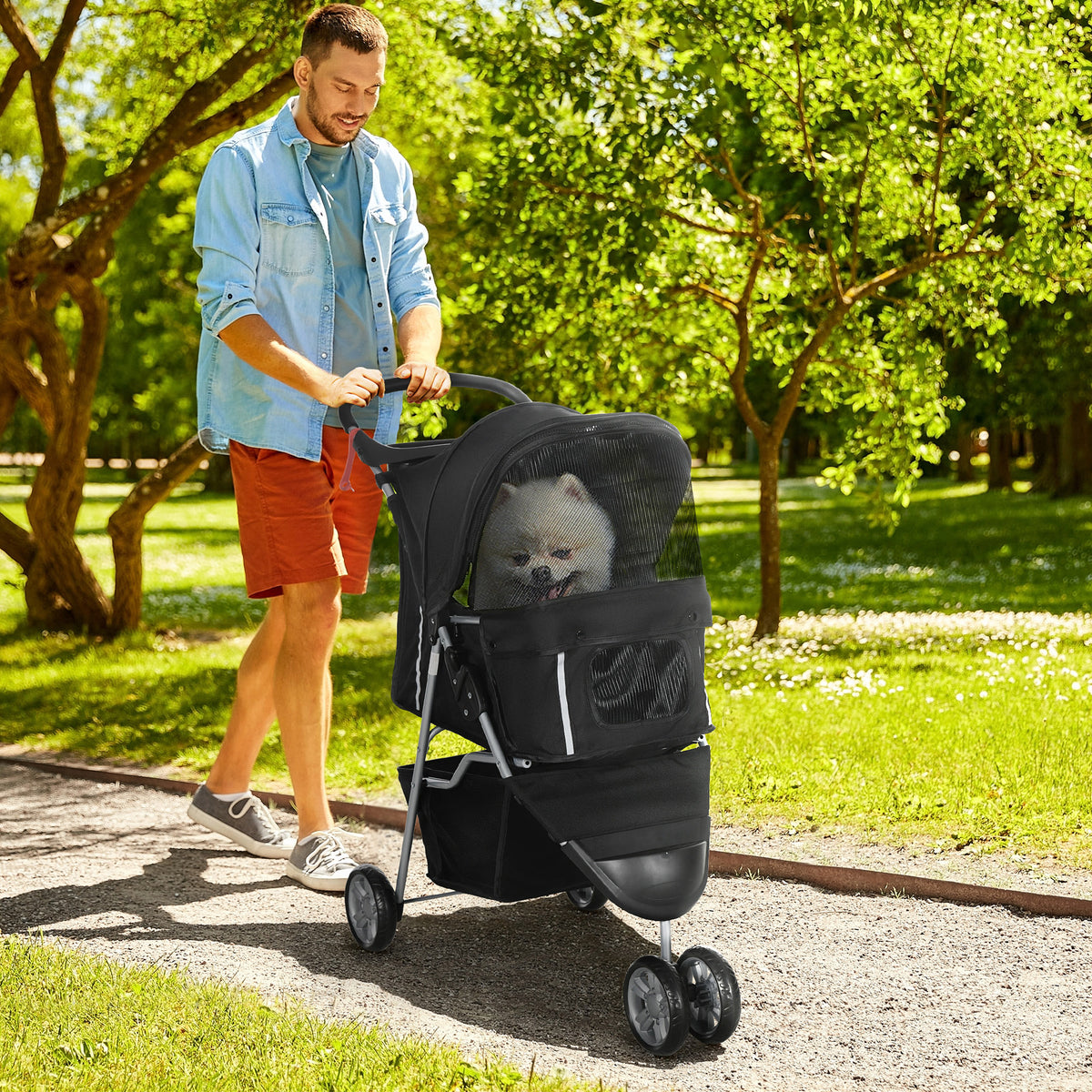 PawHut 3 Wheel Pet Stroller in Black