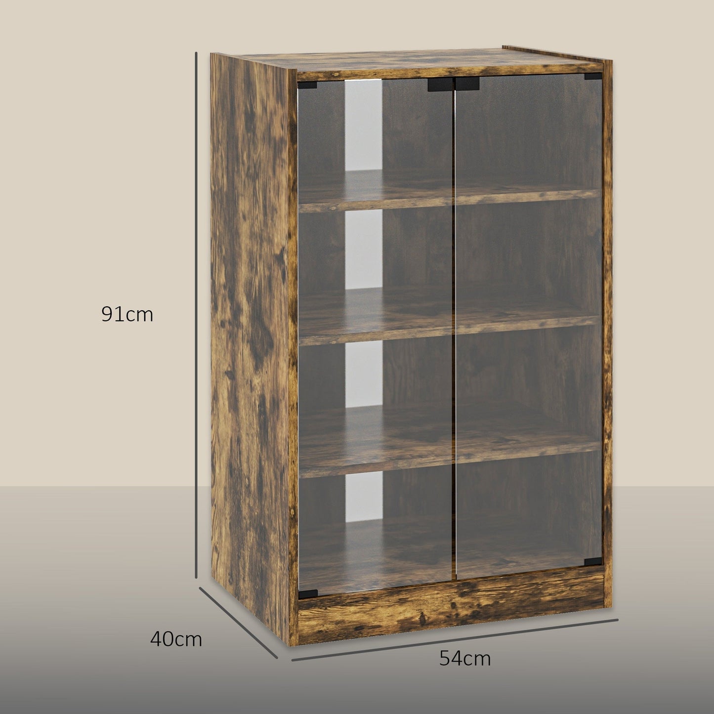 HOMCOM 4-Tier Hi-Fi Stand,  Record Player Stand with Adjustable Shelves and Push-to-Open Glass Doors, Rustic Brown