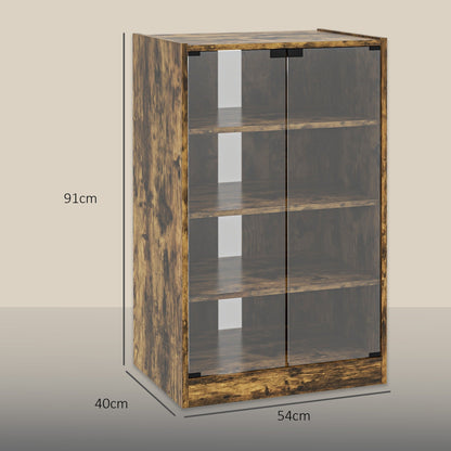 HOMCOM 4-Tier Hi-Fi Stand,  Record Player Stand with Adjustable Shelves and Push-to-Open Glass Doors, Rustic Brown