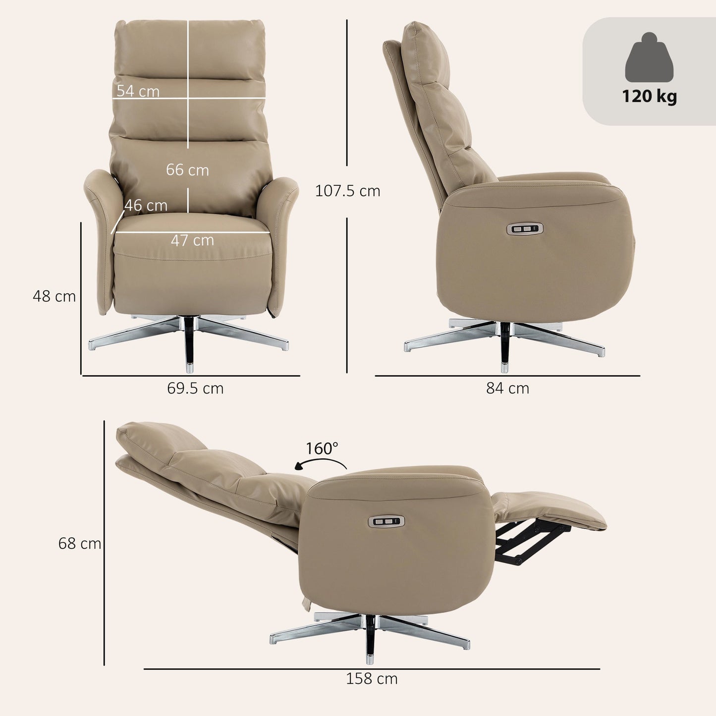 HOMCOM Power Recliner Chair, Swivel Electric Reclining Chair with Type C+USB, Recliner Armchair with Footrest, Brown