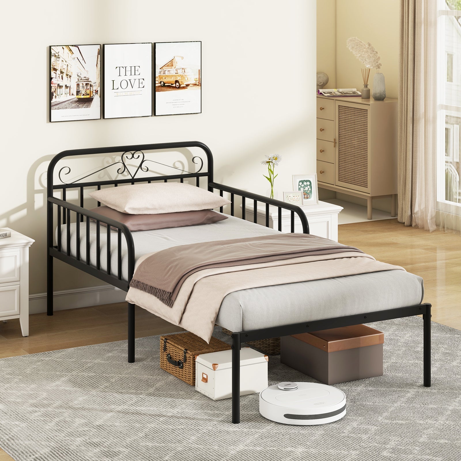 Extendable Daybed to Single Size Bed with Trundle for Adults and Guests-Black