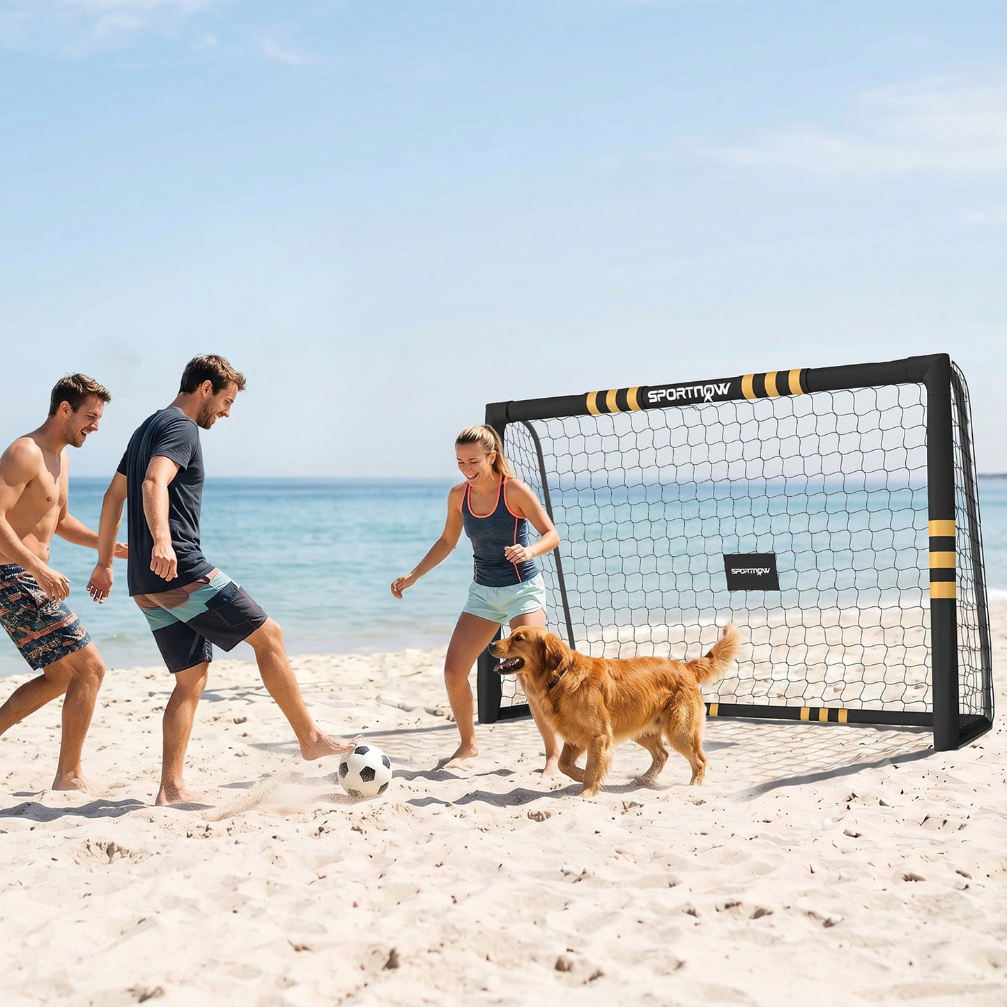 SPORTNOW Football Goal, 8 x 5ft Portable Football Net with EPE Foam Padding, PVC Tube Covers Ground Stakes and Metal Frame
