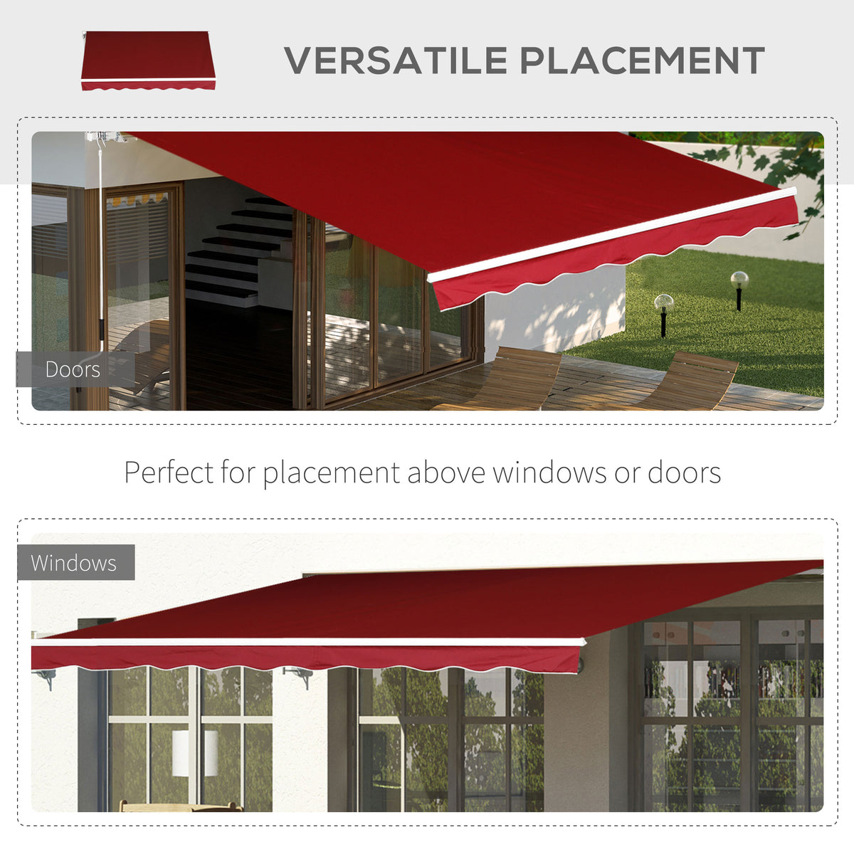 Outsunny Manual Retractable Patio Awning Shelter UV Protection in Wine Red