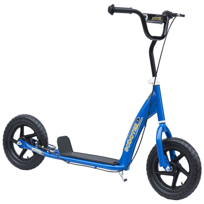 HOMCOM Kids Scooter Kick Scooter, with 12" EVA Tyres, Rear Brake, Big Wheels Scooter for 5-12 Years, Blue