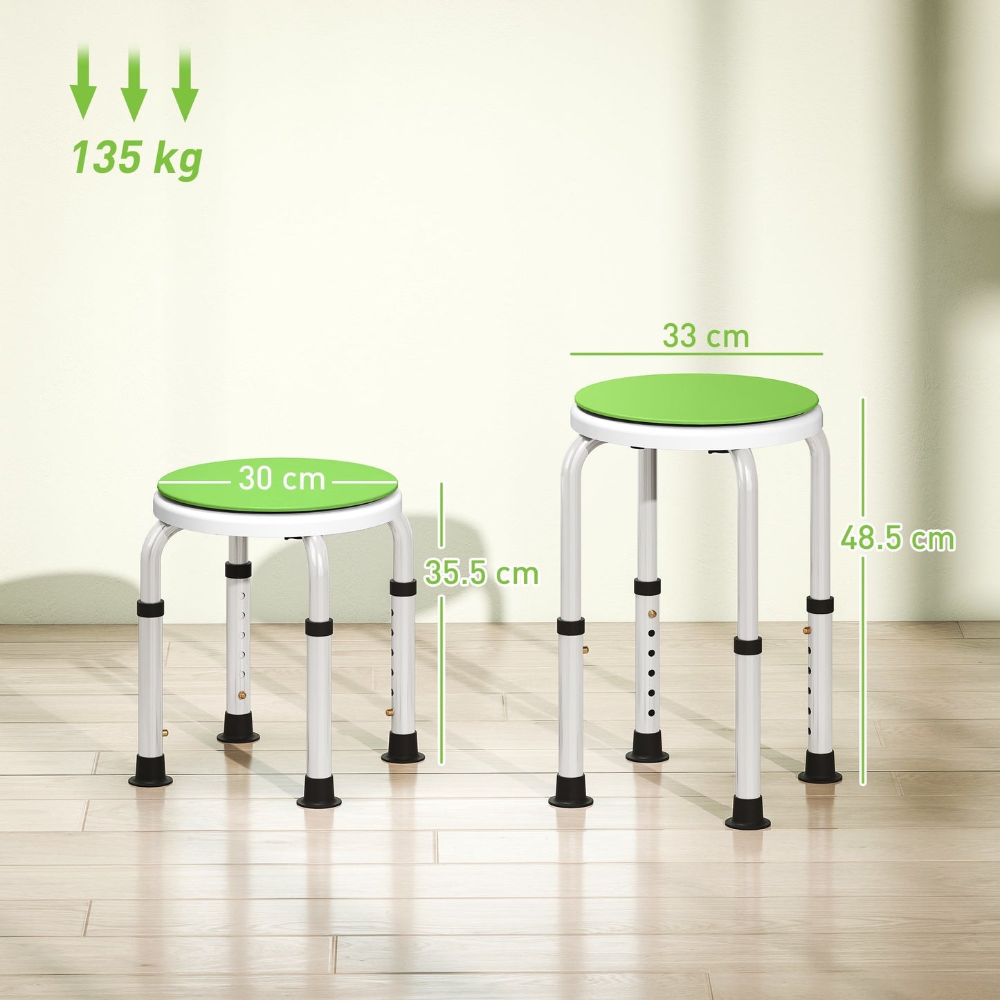 HOMCOM 360 Swivel Shower Chair, Height Adjustable Aluminium Shower Stool with Non-Slip Feet for Disabled, Elderly, Green