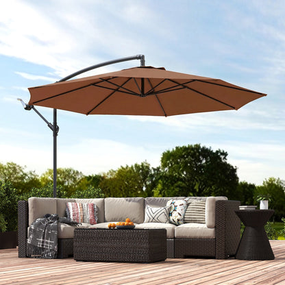 Outsunny 3 m Overhanging Cantilever Parasol, with Cross Base - Coffee
