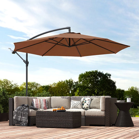 Outsunny 3 m Overhanging Cantilever Parasol, with Cross Base - Coffee