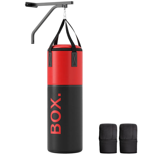SPORTNOW Unfilled Punching Bag Set with Boxing Bag Bracket, Boxing Gloves, Hand Wraps and 360 Swivel Hook
