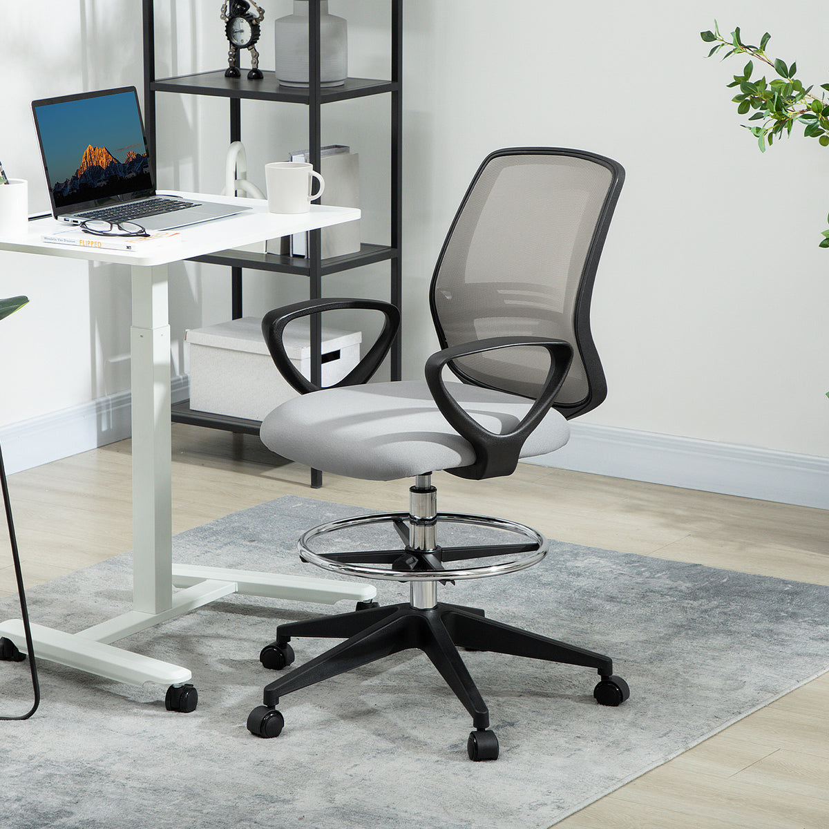 Vinsetto 100-120cm Draughtsman Office Chair in Light Grey