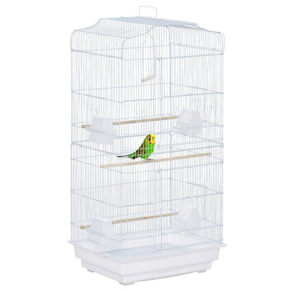 PawHut Large Metal Bird Cage with Stand, Perches, Food Bowls, Swing, for Budgies, Parakeets,White