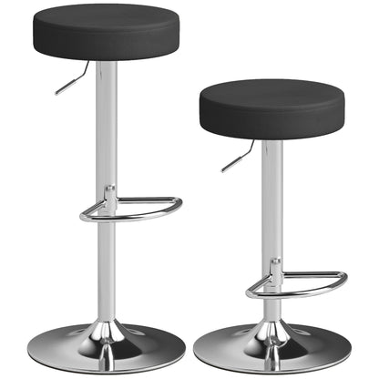 HOMCOM Bar Stools Set of 2, Modern PU Leather Swivel Barstools, Height Adjustable Breakfast Bar Chairs with Footrest, Black