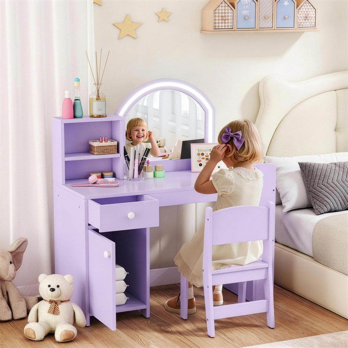 AIYAPLAY Kids Vanity Table and Chair Set in Purple