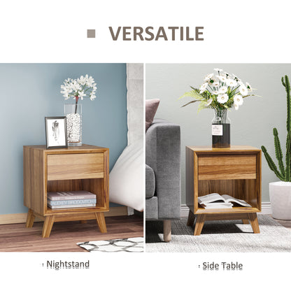 HOMCOM Modern Bedside Table Nightstand in Walnut Brown