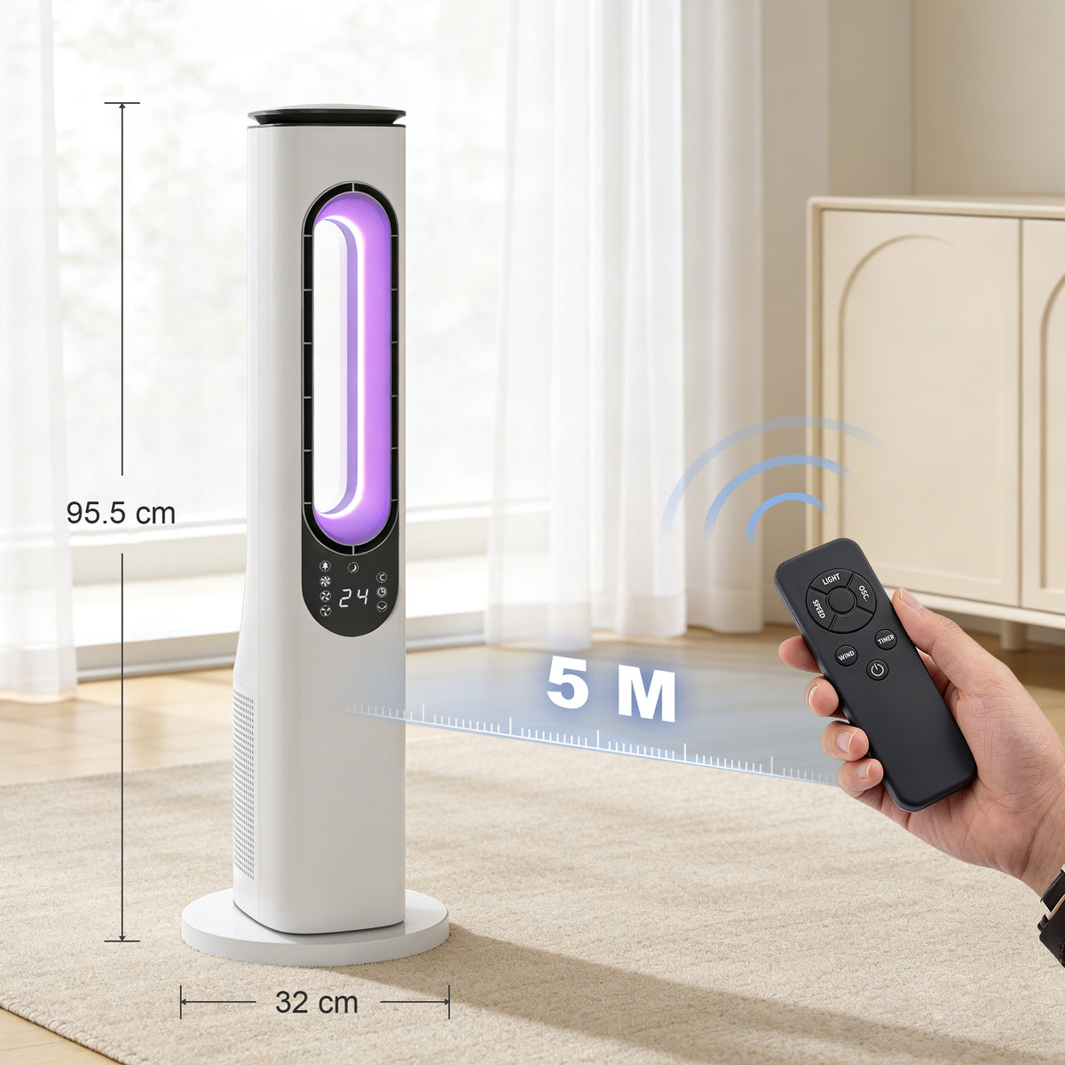 HOMCOM Bladeless Tower Fan in White